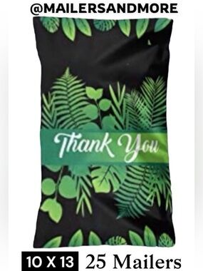 25 10X13 Poly Mailers Tropical Leaf Thank You, Shipping Envelopes PRICE IS FIRM